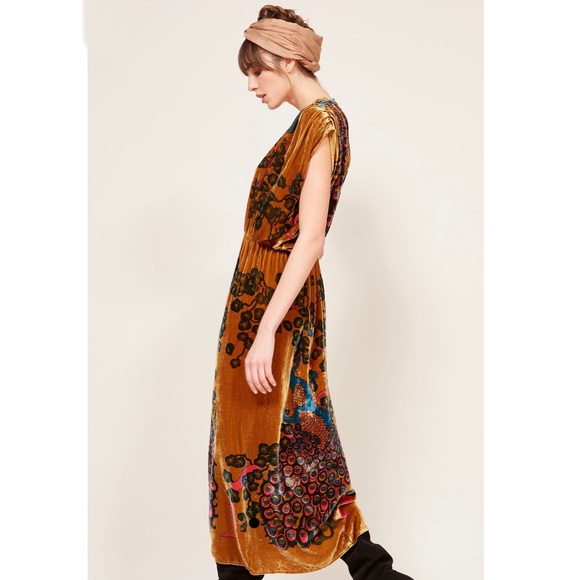 Free People Demoiselles Midi Velvet Ochre Dress - Picture 8 of 8